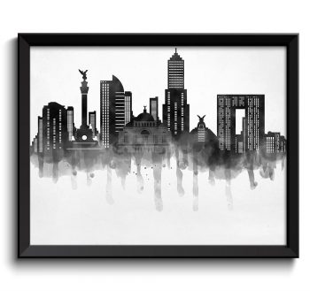 INSTANT DOWNLOAD Mexico City Skyline Black White Grey Cityscape Famous Landmarks Poster Print South America Abstract Landscape Art Painting