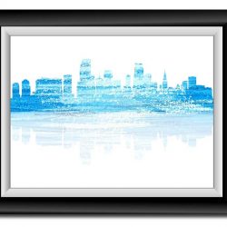 INSTANT DOWNLOAD Miami Skyline Florida City Sky Blue White Watercolor Cityscape Poster Print Modern Abstract Landscape Art Painting