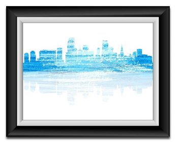 INSTANT DOWNLOAD Miami Skyline Florida City Sky Blue White Watercolor Cityscape Poster Print Modern Abstract Landscape Art Painting