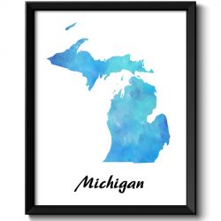 INSTANT DOWNLOAD Michigan Map State Watercolor Painting Poster Print USA United States Abstract Landscape Art Baby Sky Blue