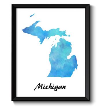 INSTANT DOWNLOAD Michigan Map State Watercolor Painting Poster Print USA United States Abstract Landscape Art Baby Sky Blue