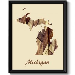 INSTANT DOWNLOAD Michigan Map State Watercolor Painting Poster Print USA United States Abstract Landscape Art Brown Beige