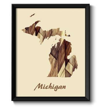 INSTANT DOWNLOAD Michigan Map State Watercolor Painting Poster Print USA United States Abstract Landscape Art Brown Beige