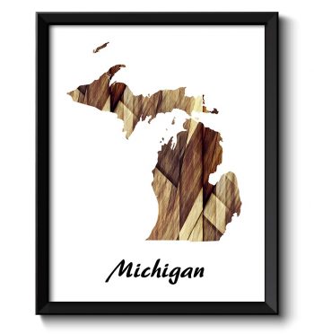 INSTANT DOWNLOAD Michigan Map State Watercolor Painting Poster Print USA United States Abstract Landscape Art Brown Beige White