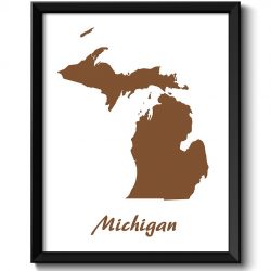 INSTANT DOWNLOAD Michigan Map State Watercolor Painting Poster Print USA United States Abstract Landscape Art Brown White