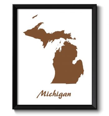 INSTANT DOWNLOAD Michigan Map State Watercolor Painting Poster Print USA United States Abstract Landscape Art Brown White