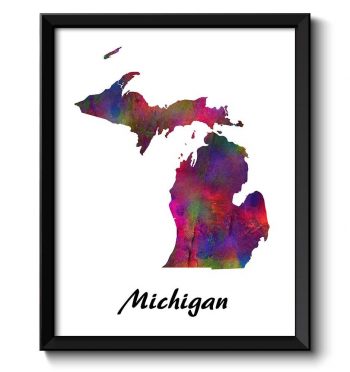 INSTANT DOWNLOAD Michigan Map State Watercolor Painting Poster Print USA United States Abstract Landscape Art Colorful Rainbow