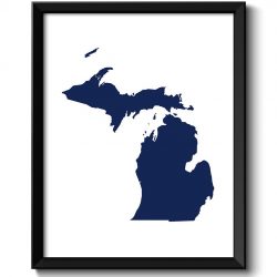 INSTANT DOWNLOAD Michigan Map State Watercolor Painting Poster Print USA United States Abstract Landscape Art Deep Navy Blue