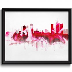 INSTANT DOWNLOAD Michigan Red Grey Gray Detroit Skyline USA United States Cityscape Art Print Poster Watercolor Painting