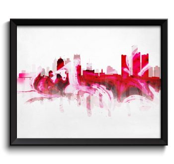 INSTANT DOWNLOAD Michigan Red Grey Gray Detroit Skyline USA United States Cityscape Art Print Poster Watercolor Painting