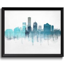 INSTANT DOWNLOAD Milwaukee Light Sky Blue Grey Gray Skyline Wisconsin USA United States Cityscape Art Print Poster Watercolor Painting