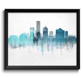 INSTANT DOWNLOAD Milwaukee Light Sky Blue Grey Gray Skyline Wisconsin USA United States Cityscape Art Print Poster Watercolor Painting