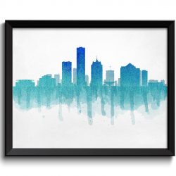 INSTANT DOWNLOAD Milwaukee Light Sky Royal Blue Skyline Wisconsin USA United States Cityscape Art Print Poster Watercolor Painting