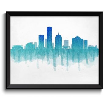 INSTANT DOWNLOAD Milwaukee Light Sky Royal Blue Skyline Wisconsin USA United States Cityscape Art Print Poster Watercolor Painting