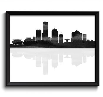 INSTANT DOWNLOAD Milwaukee Skyline Wisconsin City Black White Grey Cityscape Poster Print Modern Abstract Landscape Art