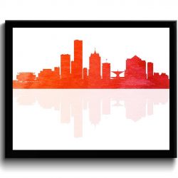 INSTANT DOWNLOAD Milwaukee Skyline Wisconsin City Red Orange Coral Rainbow Watercolor Cityscape Poster Print Abstract Landscape Art Painting