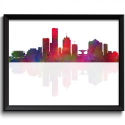 INSTANT DOWNLOAD Milwaukee Skyline Wisconsin City Red Pink Purple Rainbow Watercolor Cityscape Poster Print Abstract Landscape Art Painting