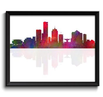 INSTANT DOWNLOAD Milwaukee Skyline Wisconsin City Red Pink Purple Rainbow Watercolor Cityscape Poster Print Abstract Landscape Art Painting