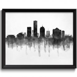 INSTANT DOWNLOAD Milwaukee Skyline Wisconsin USA United States Cityscape Art Print Poster Black White Grey Watercolor Painting