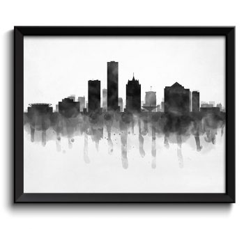 INSTANT DOWNLOAD Milwaukee Skyline Wisconsin USA United States Cityscape Art Print Poster Black White Grey Watercolor Painting