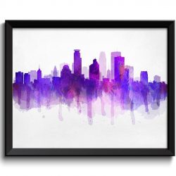 INSTANT DOWNLOAD Minneapolis Purple Hot Pink Blue Skyline Minnesota USA United States Cityscape Art Print Poster Gray Watercolor Painting