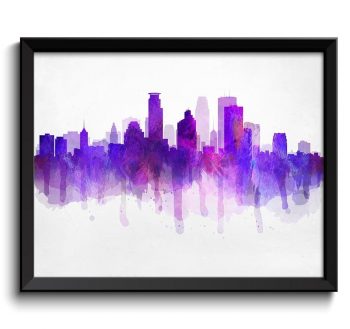 INSTANT DOWNLOAD Minneapolis Purple Hot Pink Blue Skyline Minnesota USA United States Cityscape Art Print Poster Gray Watercolor Painting