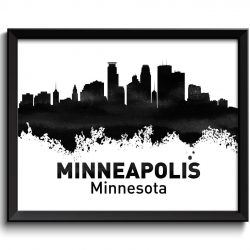 INSTANT DOWNLOAD Minneapolis Skyline Minnesota City Black White Grey Watercolor Cityscape Poster Print Abstract Landscape Art Painting