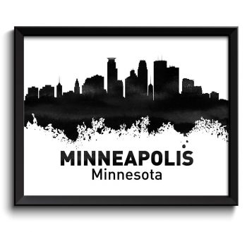 INSTANT DOWNLOAD Minneapolis Skyline Minnesota City Black White Grey Watercolor Cityscape Poster Print Abstract Landscape Art Painting