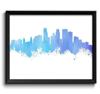 INSTANT DOWNLOAD Minneapolis Skyline Minnesota City Blue Purple Watercolor Cityscape Poster Print Landscape Painting Home Decor Wall Art