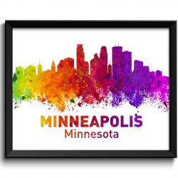 INSTANT DOWNLOAD Minneapolis Skyline Minnesota City Colorful Watercolor Cityscape Poster Print Landscape Art Painting Red Purple Pink Yellow