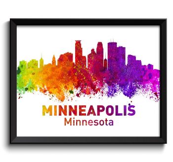 INSTANT DOWNLOAD Minneapolis Skyline Minnesota City Colorful Watercolor Cityscape Poster Print Landscape Art Painting Red Purple Pink Yellow