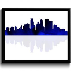 INSTANT DOWNLOAD Minneapolis Skyline Minnesota City Deep Navy Blue Watercolor Cityscape Poster Print Modern Abstract Landscape Art Painting