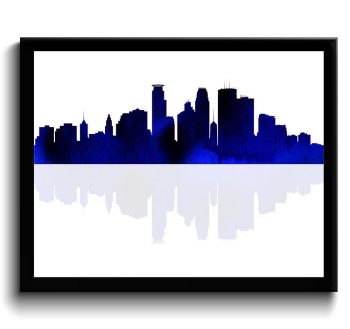 INSTANT DOWNLOAD Minneapolis Skyline Minnesota City Deep Navy Blue Watercolor Cityscape Poster Print Modern Abstract Landscape Art Painting