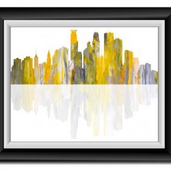 INSTANT DOWNLOAD Minneapolis Skyline Minnesota City Yellow Grey Watercolor Cityscape Poster Print Modern Abstract Landscape Art Painting