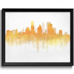 INSTANT DOWNLOAD Minneapolis Yellow Gold Orange Skyline Minnesota USA United States Cityscape Art Print Poster Gray Watercolor Painting