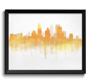 INSTANT DOWNLOAD Minneapolis Yellow Gold Orange Skyline Minnesota USA United States Cityscape Art Print Poster Gray Watercolor Painting