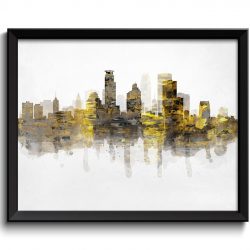 INSTANT DOWNLOAD Minneapolis Yellow Grey Black Skyline Minnesota USA United States Cityscape Art Print Poster Gray Watercolor Painting