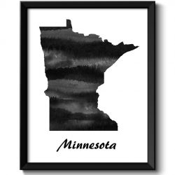 INSTANT DOWNLOAD Minnesota Map State Watercolor Painting Poster Print USA United States Abstract Landscape Art Black White Grey