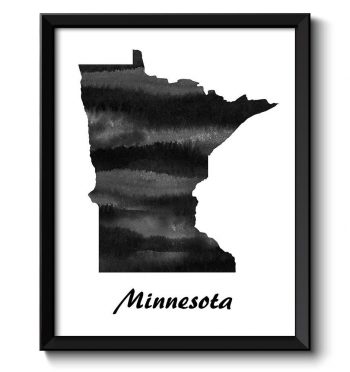 INSTANT DOWNLOAD Minnesota Map State Watercolor Painting Poster Print USA United States Abstract Landscape Art Black White Grey