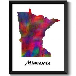 INSTANT DOWNLOAD Minnesota Map State Watercolor Painting Poster Print USA United States Abstract Landscape Art Colorful Rainbow