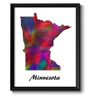 INSTANT DOWNLOAD Minnesota Map State Watercolor Painting Poster Print USA United States Abstract Landscape Art Colorful Rainbow