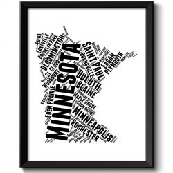 INSTANT DOWNLOAD Minnesota Map Typography Print Text Word Cloud Black White Poster Print USA United States Modern Landscape Wall Art