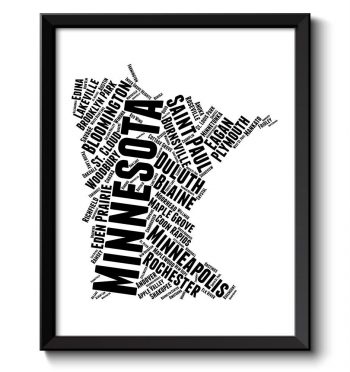 INSTANT DOWNLOAD Minnesota Map Typography Print Text Word Cloud Black White Poster Print USA United States Modern Landscape Wall Art