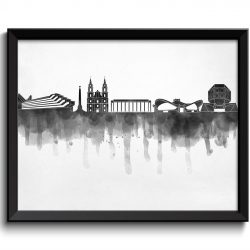 INSTANT DOWNLOAD Minsk Skyline City Black White Grey Cityscape Poster Print Belarus Europe Modern Abstract Landscape Art Painting