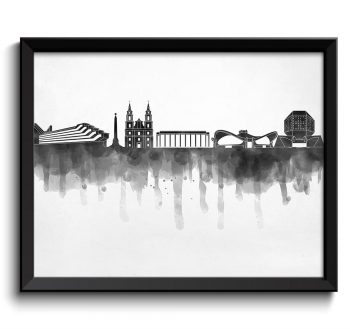INSTANT DOWNLOAD Minsk Skyline City Black White Grey Cityscape Poster Print Belarus Europe Modern Abstract Landscape Art Painting