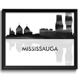 INSTANT DOWNLOAD Mississauga Skyline City Black White Grey Watercolor Painting Cityscape Poster Print Ontario Canada Abstract Landscape Art