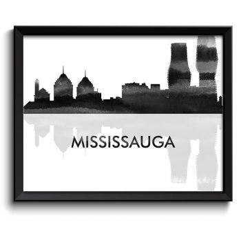 INSTANT DOWNLOAD Mississauga Skyline City Black White Grey Watercolor Painting Cityscape Poster Print Ontario Canada Abstract Landscape Art