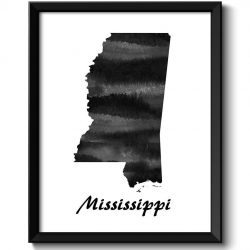 INSTANT DOWNLOAD Mississippi Map State Watercolor Painting Poster Print USA United States Abstract Landscape Art Black White Grey