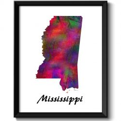 INSTANT DOWNLOAD Mississippi Map State Watercolor Painting Poster Print USA United States Abstract Landscape Art Colorful Rainbow