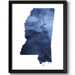 INSTANT DOWNLOAD Mississippi Map State Watercolor Painting Poster Print USA United States Abstract Landscape Art Navy Steel Blue